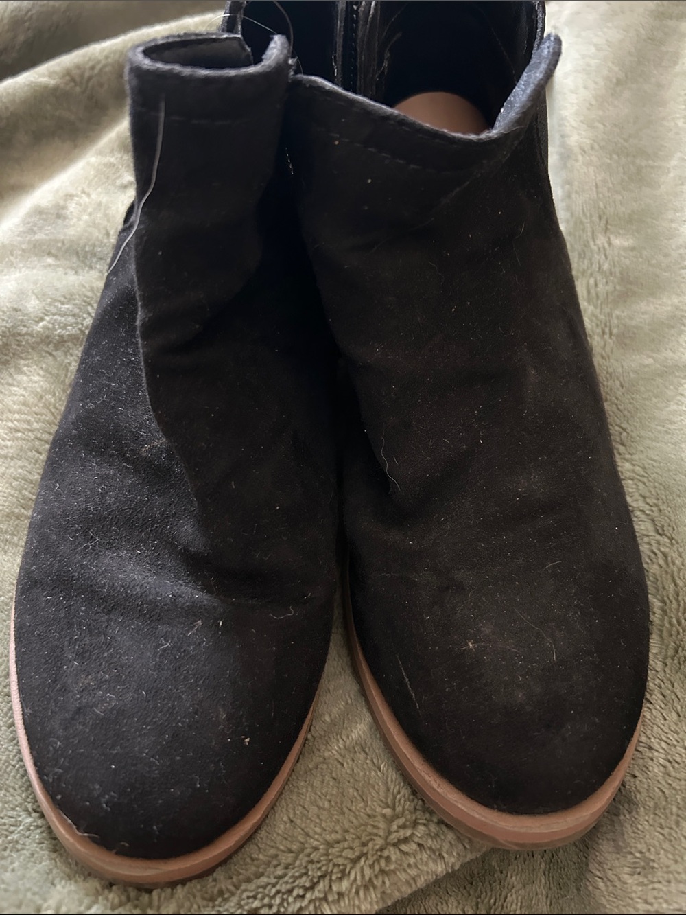 Time and Tru Black Suede Ankle Booties with Brown Sole